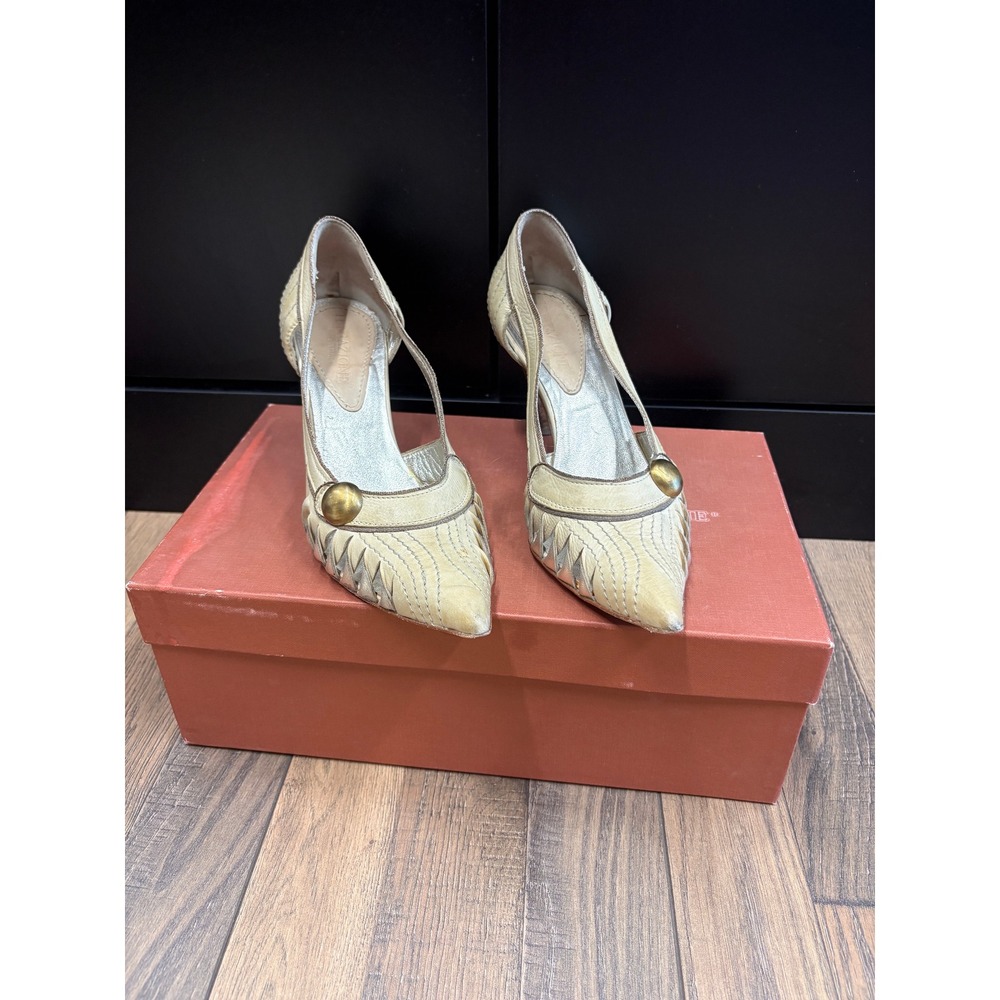 Tentazione Vintage Italian Leather Pumps Cream Silver Cutout Heels Size 6.5